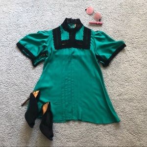 Olga Kapustina Green Silk/Black Lace Top (size 2)